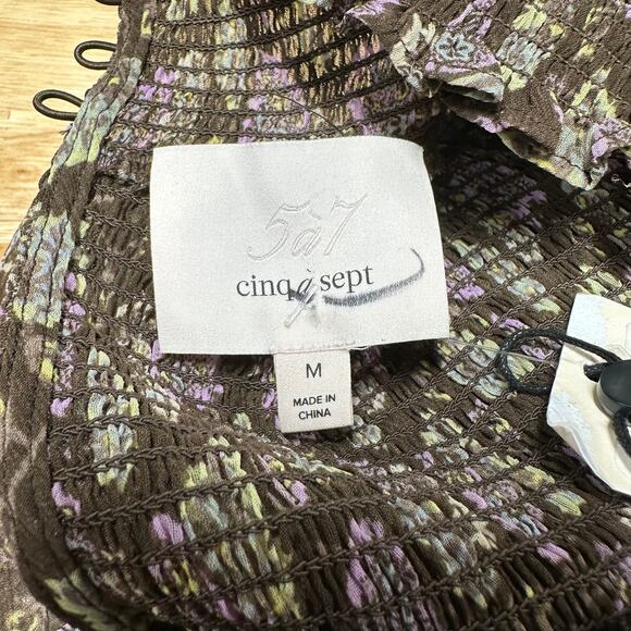Cinq a Sept NWT Drew Georgette Floral Top Size M Smocked Bodice & Cuff Mock Neck - Picture 4 of 9
